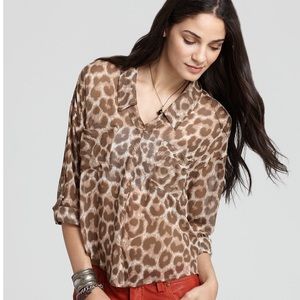 Free People Easy Rider Blouse Leopard Print